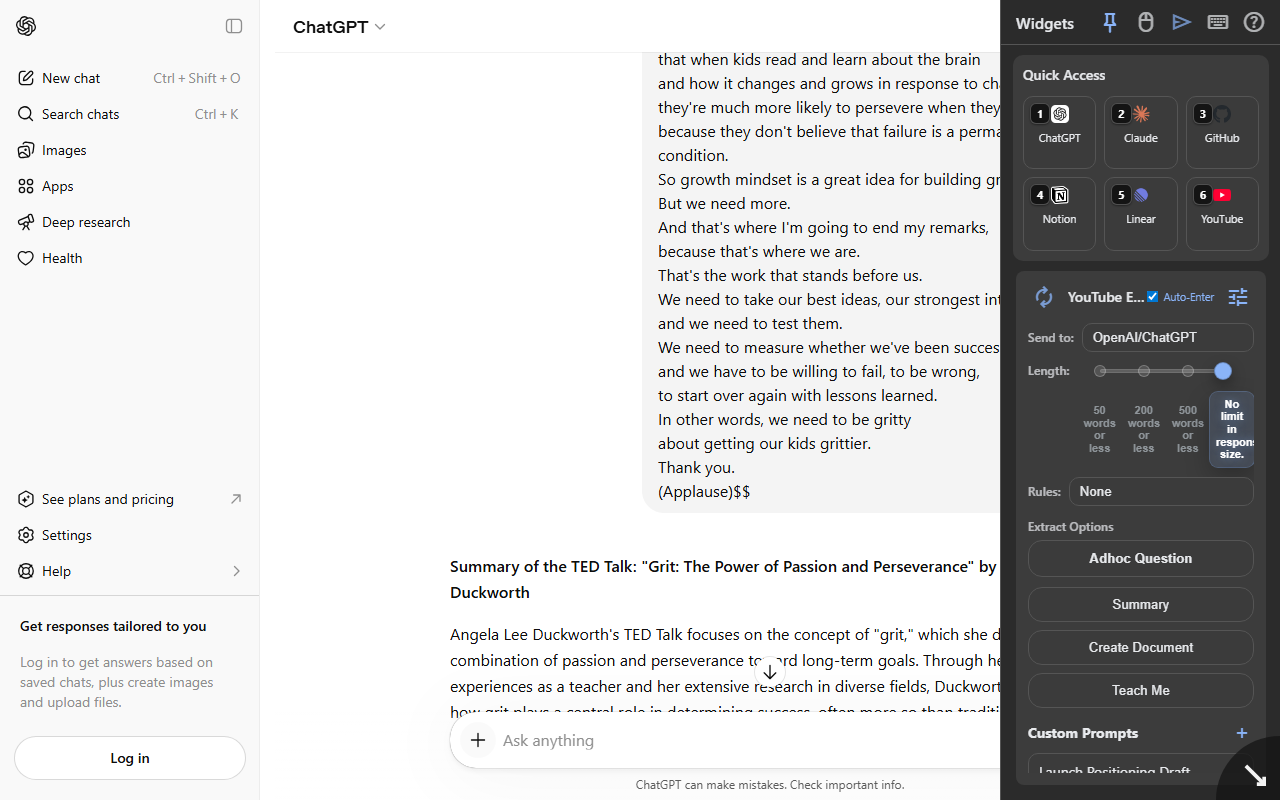 Synapse output carried into AI chat for follow-up work.